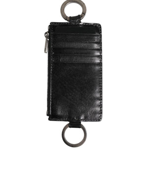Dolce &amp; Gabbana Black Leather Logo Embossed Lanyard Card Holde Wallet