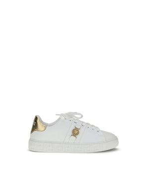 Versace White Calf Leather Bos Taurus Low Top Sneakers