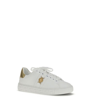 Versace White Calf Leather Bos Taurus Low Top Sneakers