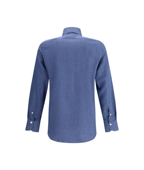 Finamore Blue Cotton Dress Shirt