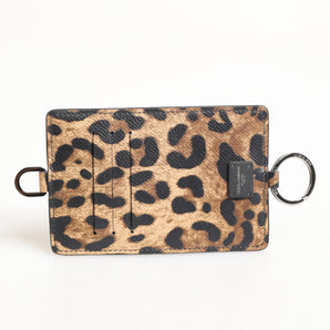 Dolce & Gabbana Leopard Print Leather Embossed Lanyard Card Holder Wallet