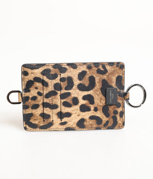 Dolce &amp; Gabbana Leopard Print Leather Embossed Lanyard Card Holder Wallet