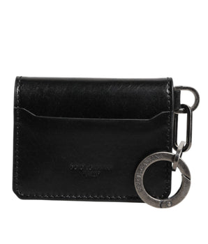 Dolce &amp; Gabbana Black Leather Logo Embossed Key Chain Card Holder Wallet