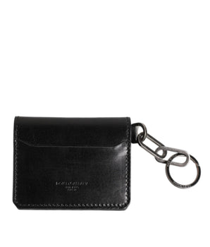 Dolce &amp; Gabbana Black Leather Logo Embossed Key Chain Card Holder Wallet