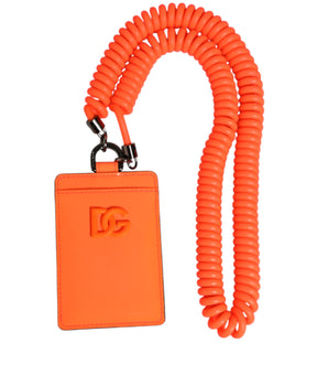 Dolce &amp; Gabbana Orange Leather Logo Embossed Lanyard Card Holder Wallet