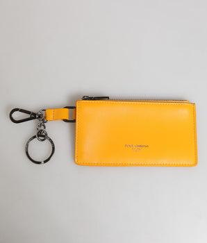 Dolce & Gabbana Yellow Orange Leather Credit Card Key Holder Clip On Wallet