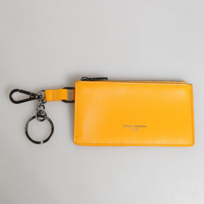 Dolce & Gabbana Yellow Orange Leather Credit Card Key Holder Clip On Wallet