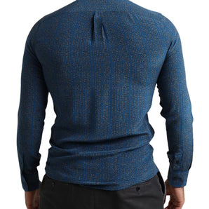 Dolce & Gabbana Blue MARTINI Silk Slim Fit Long Sleeves Shirt