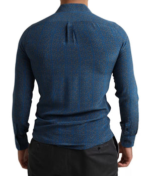 Dolce &amp; Gabbana Blue MARTINI Silk Slim Fit Long Sleeve Shirt