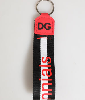 Dolce &amp; Gabbana Red White DG Logo Polyester Brass Holder Keychain Keyring
