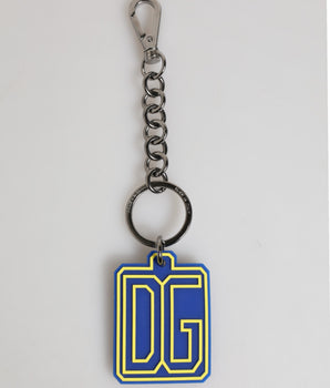 Dolce &amp; Gabbana Blue Yellow DG Rubber Logo Silver Men Keychain Keyring