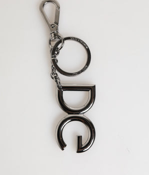 Dolce &amp; Gabbana Silver Brass DG Logo Metal Keychain Holder Men Keyring