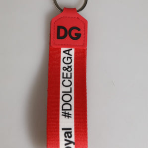 Dolce & Gabbana Red Logo Polyester Silver Brass Holder Keychain Men Keyring