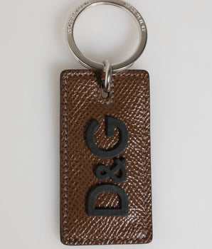 Dolce &amp; Gabbana Dark Brown Leather Logo Metal Ring Keychain Holder Keyring