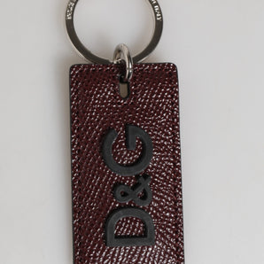 Dolce & Gabbana Dark Brown Leather Logo Metal Ring Men Keychain Keyring