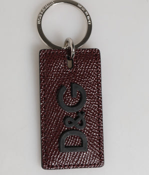 Dolce & Gabbana Dark Brown Leather Logo Metal Ring Men Keychain Keyring