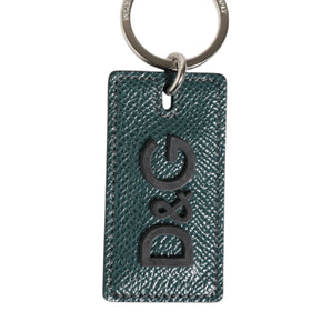 Dolce & Gabbana Army Green Leather Logo Metal Ring Men Keychain Keyring