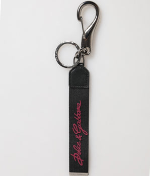 Dolce &amp; Gabbana Black Red Polyester DG Logo Silver Men Keychain Keyring