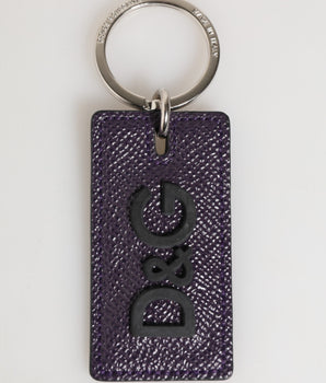 Dolce &amp; Gabbana Violet Leather Logo Metal Ring Men Keychain Keyring