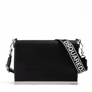 Dsquared² Black Leather Messenger Bag