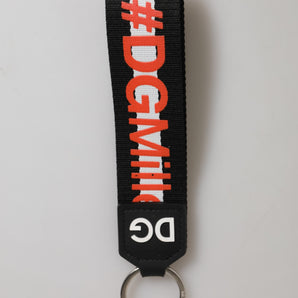 Dolce & Gabbana Black Red Logo Polyester Brass Holder Keychain Keyring
