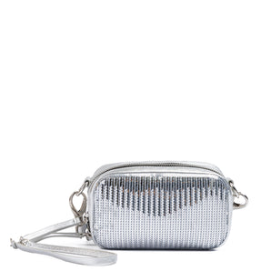 Dsquared² Silver Paillettes and Leather Clutch Bag