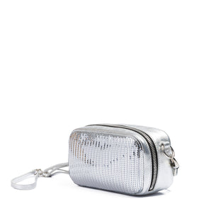 Dsquared² Silver Paillettes and Leather Clutch Bag