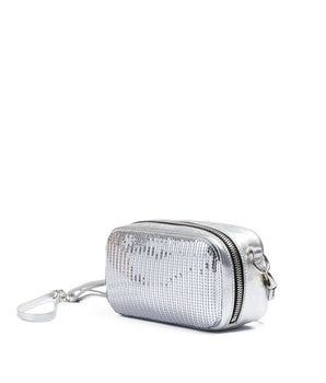 Dsquared² Silver Paillettes and Leather Clutch Bag