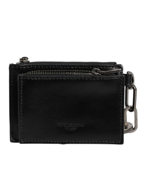 Dolce &amp; Gabbana Black Leather Zip Logo Keyring Coin Purse