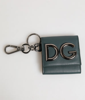 Dolce &amp; Gabbana Dark Green Leather DG Logo Coin Purse Bag Charm Wallet