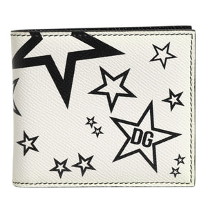 Dolce & Gabbana White Leather DG Star Logo Bifold Card Holder Wallet