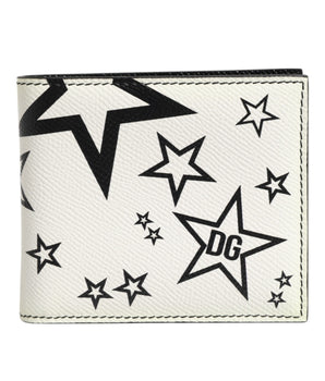 Dolce &amp; Gabbana White Leather DG Star Logo Bifold Card Holder Wallet
