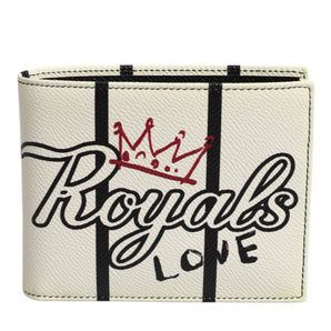 Dolce & Gabbana White Leather DG Crown Royals Bifold Card Holder Wallet