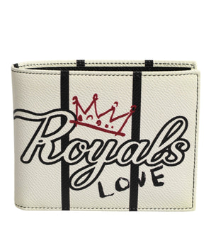 Dolce &amp; Gabbana White Leather DG Crown Royals Bifold Card Holder Wallet