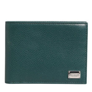 Dolce & Gabbana Green Leather DG Logo Engrave Bifold Card Holder Wallet