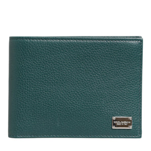 Dolce & Gabbana Green Leather DG Logo Plaque Bifold Card Holder Wallet