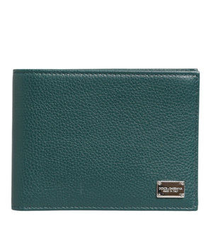 Dolce &amp; Gabbana Green Leather DG Logo Plaque Bifold Card Holder Wallet