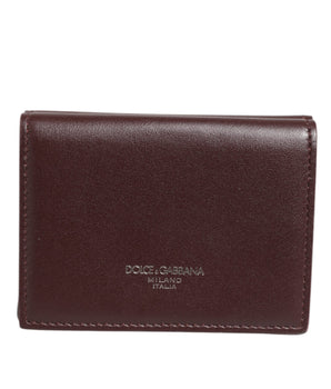 Dolce &amp; Gabbana Leather Embossed Logo Trifold Men Card Holder Dark Brown