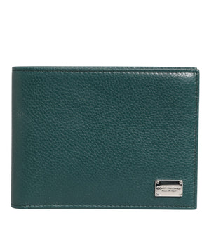 Dolce &amp; Gabbana Green Leather DG Logo Plaque Bifold Men Card Holder Wallet