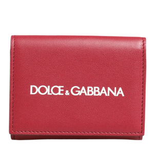 Dolce & Gabbana Red Leather Bold Logo Print Trifold Men Card Holder Wallet