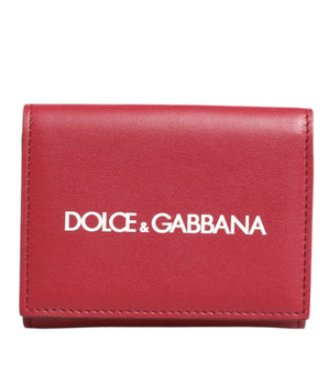 Dolce &amp; Gabbana Red Leather Bold Logo Print Trifold Men Card Holder Wallet