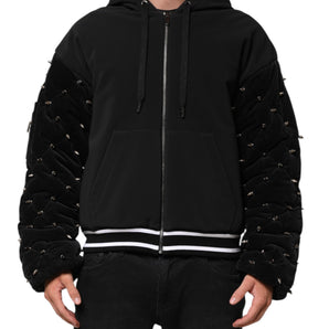 Dolce & Gabbana Black Cotton Quilted Studded Sleeve Hoodie Jacket
