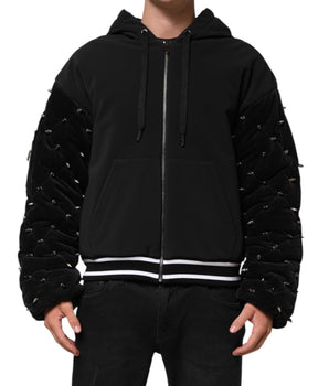 Dolce &amp; Gabbana Black Cotton Quilted Studded Sleeve Hoodie Jacket