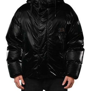 Dolce & Gabbana Black Logo Full Zip Hooded Quilted Jacket