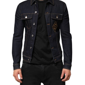 Dolce & Gabbana Indigo Blue Denim Slim Fit Logo Patch Jacket