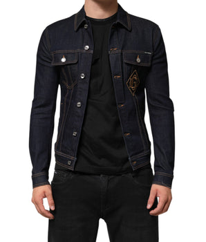 Dolce &amp; Gabbana Indigo Blue Denim Slim Fit Logo Patch Jacket