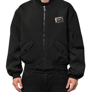 Dolce & Gabbana Black Polyester Logo Plaque Bomber Jacket