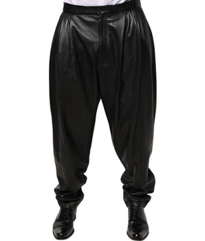 Dolce &amp; Gabbana Black Lamb Leather Men's Pants