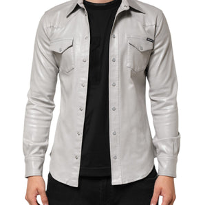 Dolce & Gabbana Metallic Gray Cotton Button Down Men Shirt