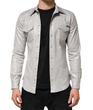 Dolce &amp; Gabbana Metallic Gray Cotton Button Down Shirt Men